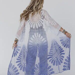 Blue Tie Dyed Embroidered Cover Up Duster | Size L
